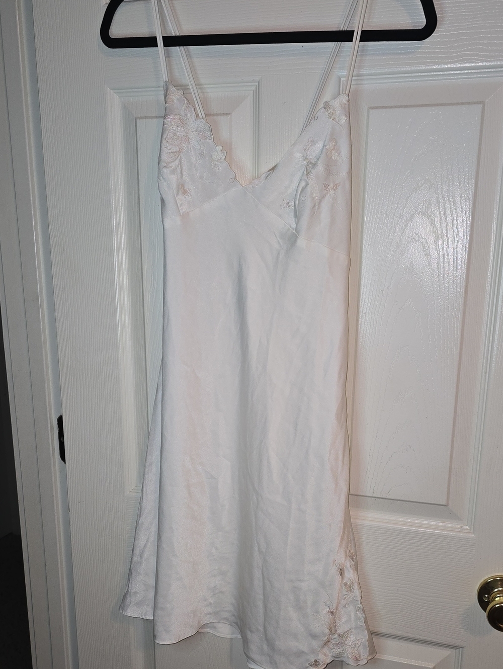 Lace-Trim‎ White Satin Chemise with Adjustable Straps